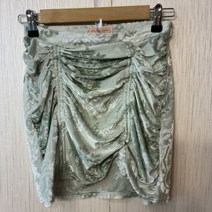 Urban Outfitters Light Green‎ Burnout Velvet Jacquard Ruched Mini Skirt small